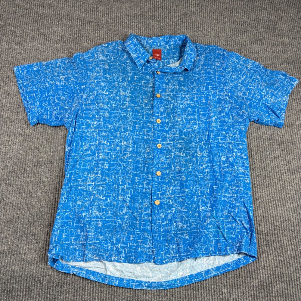 Junction West Shirt Mens L Blue White Abstract Print Short Sleeve Button Up